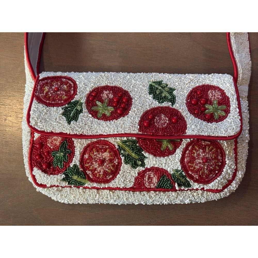 Beaded Tomato Bag Handcrafted In India NEW w/tags Viral Tiktok Red White 10x6" - Picture 5 of 16